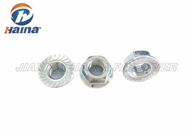 Hex Flange Nuts Carbon Steel , Zinc Plated Serrated Flange Lock Nut For Machinery